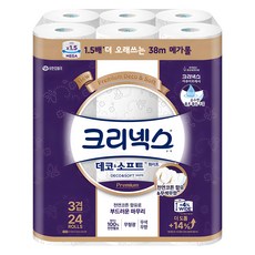 크리넥스 3겹 데코 앤 소프트 화이트 화장지, 38m, 24개입, 1개