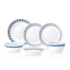 파이렉스 밀크글라스 1인 식기세트 6p, 아자르, 밥공기 + 국그릇 + 앞접시 + 소접시 2p + 중접시