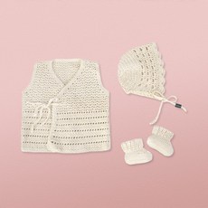 슬로우모먼츠 아기보넷 덧신 아기옷 3종 만들기 코바늘 뜨개질 DIY 세트, 1세트, 혼합색상
