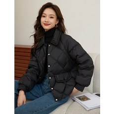 기질 패치 패딩 겨울 아가일 체크 슬림 패딩녀