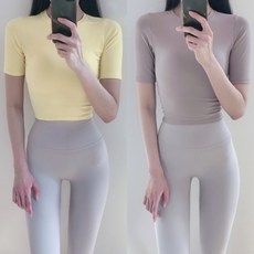 로라벨 샤벳 전문 크롭 반팔 필라테스복 요가복 필라테스옷 필라테스커버업 필라테스상의 요가 운동복 봄 여름 가을
