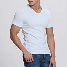 더슬림 면스판 반팔브이넥 머슬핏 짱짱한스판쫄티 브이넥 무지티 리뷰후기