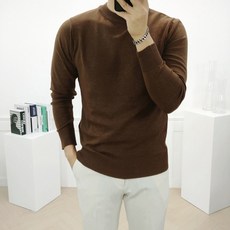 로니제이 남자 빅사이즈 캐시미어 스판 무지 라운드 니트