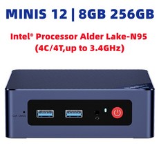 BeelinkMINIS12알더Lake-N95세대저전력PC 오피스데스크탑게이머 와이파이5BT4.2 DDR48GBSSD 4C/4T 3.4GHz, 01미니12N958G256G_03EU
