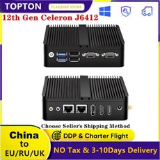 Topton인텔 12 세대 Elkhart 레이크 J6412 팬리스 미니 PC 듀얼 기가비트 LAN 2x RS232 4x usb 윈도우즈 11 리눅스 산업용 컴퓨터, 02 J4125 1xHDMI 1xVGA_03 UK, 06 8G RAM 256G SSD WiFi