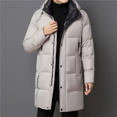 겨울 중기장 패딩 캐주얼 상의 중년남성 후드 기모 그레이 구스다운