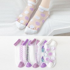 5개 1SET 워더미 여름 시스루 모노 퍼플 플라워 구름 단목 양말 W407 리뷰후기