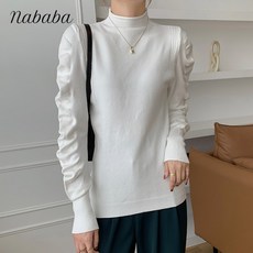 나바바 NK414 여성 세련미 터틀넥 셔링 니트
