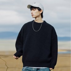 코디코치 핼피 니트 남녀공용 세미 오버핏 라운드 긴팔 스웨터 베이직 맨투맨