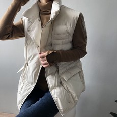 ANYOU 가을 겨울 여성용 숏패딩조끼 오버핏 하이넥 패딩조끼 경량 면조끼 패딩