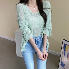 딜라잇J / 7coor 루즈핏 브이넥 시스루 여름 니트 리뷰후기