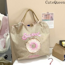 CuteQueen 귀여운여왕 자수 환경 친화적인 쇼핑백 접을 수 있는 휴대용 핸드백 밖으로 나가는 사선 가방