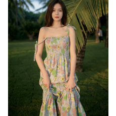 민민 프랑스어 마제 쉔 Menchen 같은 단락 여름 새로운 해변 휴가 꽃 무늬 드레스 여성 서스펜더 스커트 리뷰후기