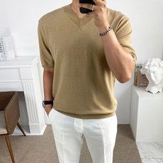 구스마켓 인생핏 세련된 남성용 린넨 브이넥 반팔 니트 티셔츠 리뷰후기