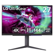 27GR93U-B 27인치 LG UltraGear™ 4K(3840×2160)게이밍 모니터안티글레어144HzIPS 1ms(GTG)FreeSync™ PremiumHDR10DisplayPortHDMI틸트 높이 조정 대응