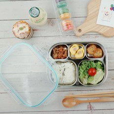 베이직 리빙 스텐 하트 식판도시락 민트패킹 리뷰 후기