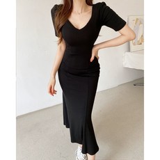 봄신상 브이넥 만두볼륨 반팔 롱원피스 리뷰후기