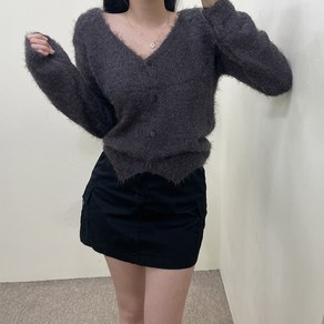 VANANA2 여성 국내제작 앙고라 세미 크롭 브이넥 가디건 8color