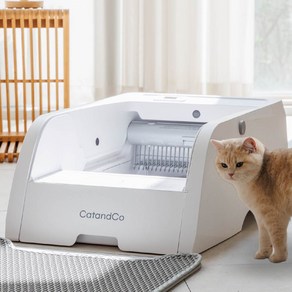 캣앤코 고양이 오픈형 자동화장실 스마트 프리미엄 자동처리기 배변 저소음 화장실 청소, 화이트, 1개