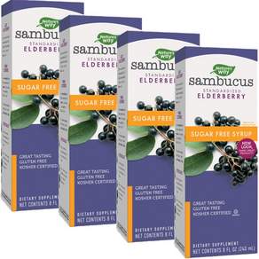 SAMBUCUS 無糖接骨木莓糖漿, 4瓶, 240ml