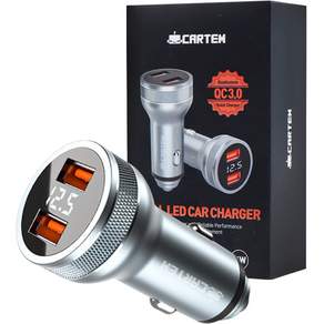 CARTEM 車用全金屬LED QC3.0雙頭快充器 36W, 混色, CT095