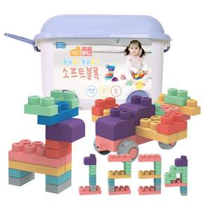 happy play 兒童積木玩具 80入+收納箱, 混合顏色