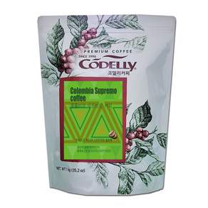 CODELLY 哥倫比亞Supremo高級咖啡豆, 全豆（不磨）, 1個, 1公斤, 未研磨