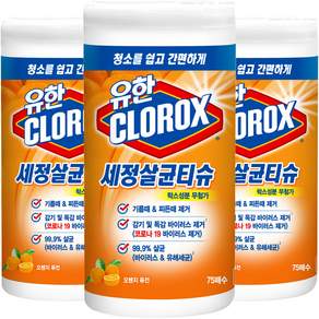 CLOROX 高樂氏 廚房清潔濕紙巾 橘子香 75張, 3罐