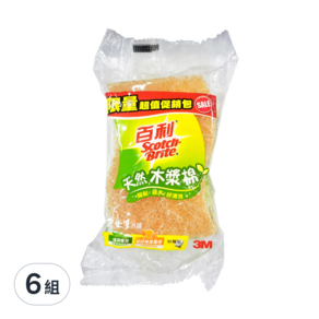 3M Scotch-Brite 百利 天然木漿棉菜瓜布 爐具/細緻餐具專用, 3片, 6組