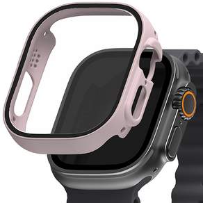 SINJIMORU Apple Watch 9H一體式滿版螢幕保護錶框, Pink Sand