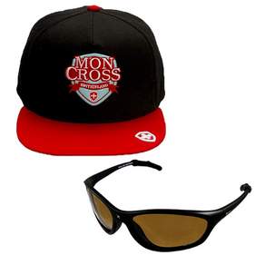 Monk Cross平沿帽 MMY-501+新韓光學運動太陽眼鏡 SH7015, Snapback（紅色），太陽鏡（黑褐色）