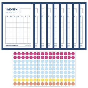 RIHOON 1個月目標追蹤海報 9入+圖案貼紙 6入, 單月紀錄款, 1組