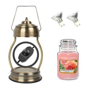 YANKEE CANDLE Rajja + 蠟燭加熱器 + 燈泡 2 件套, Warmer (Vintage), Candle (Sundrenched Apricot Rose)