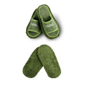 拖把拖鞋 綠色 L號+替換清潔布, 1組