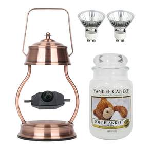 YANKEE CANDLE 可調光融燭燈+香氛蠟燭 L號+燈泡 2入, 17大軟毯, 月光（燈泡 2）銅