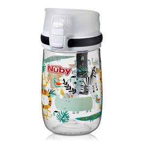 Nuby Thirsty Kids系列 彈蓋式透明水壺18M+ 300ml, 白色植物, 1個