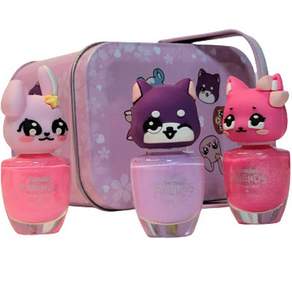 Tomini 孩童動物造型水性指甲油+收納箱組, 1套, Twinkle Pink（貓）、Peach Pink（兔）、Lavender（狗）
