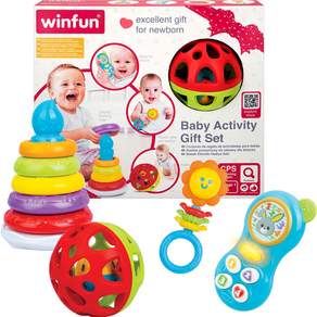 WinFun 嬰兒活動感官開發玩具 4 種禮品套組, 混合顏色