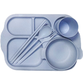 身材管理粉彩餐碗盤+餐具套組, 藍色（含餐具6件套）
