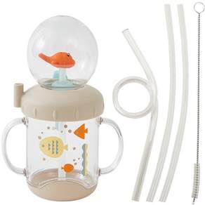 LITTLE CLOUD 寶寶噴魚柄吸管杯+吸管清潔刷+備用吸管, 1組, 魚款
