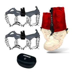 Xpeak Tundra 13P 雙腳冰爪+左右越野短鞋套+硬盒套裝, 灰色（冰爪）、紅色（鞋口）