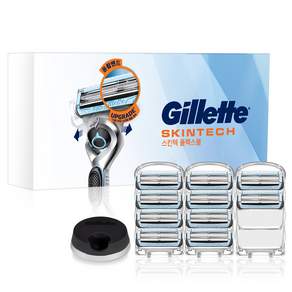 Gillette 吉列 Skintech 刮鬍刀刀片 10 個 + 刮鬍刀支架套裝, 1組