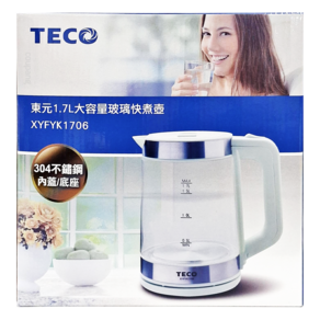 TECO 東元 大容量玻璃快煮壺 1.7L, XYFYK1706