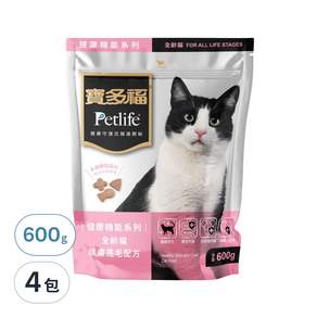 Petlife 寶多福 全齡貓 健康機能系列 護膚亮毛配方乾飼料, 600g, 4包