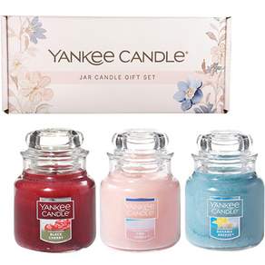 Yankee Candle 小罐裝蠟燭 3 種最佳香味 禮品套裝 + 購物袋, 黑櫻桃、巴哈馬微風、粉紅沙灘, 紅色、薄荷色、粉紅色