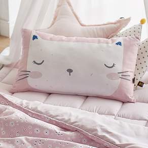 Shez Home ChaCha系列 超細纖維動物造型枕頭套(含枕芯), 粉底貓咪款, 1個