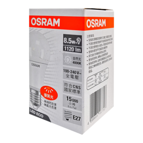 OSRAM 歐司朗 超廣角LED燈泡 8.5W 4000K E27, 自然光, 1盒