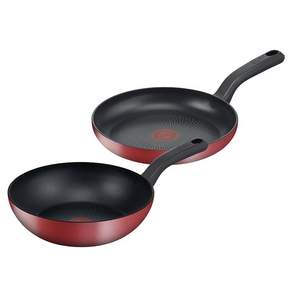 Tefal 法國特福 IH爐適用鍋具 2入, 紅色, 平底鍋28cm+炒鍋28cm