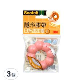 3M Scotch 隱形膠帶 日系甜甜圈膠台 12mm #810BD-3, 草莓, 3個