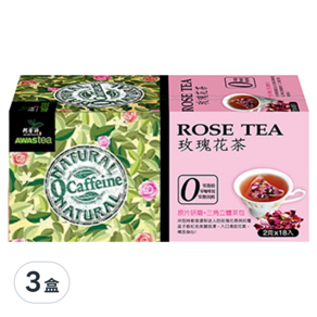 AWAStea 阿華師 零咖啡因玫瑰花茶, 2g, 18包, 3盒